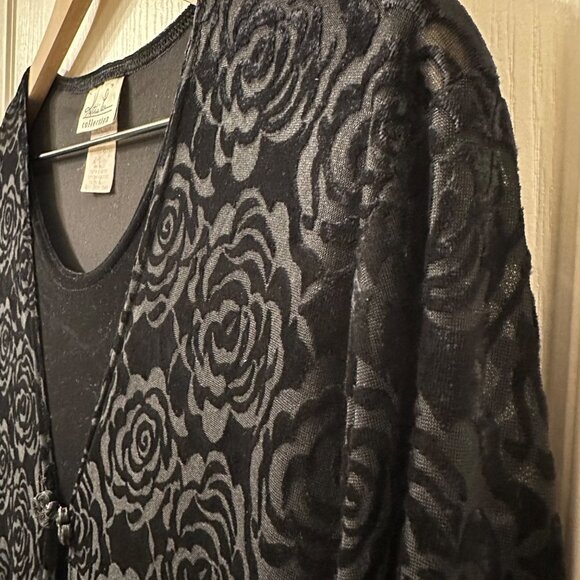Kathie Lee | VTG 90s Black Floral Velvet Shirt Cardigan Goth Witchy Medium M - Picture 4 of 8